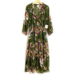 Anthropologie Cottage Floral Maxi Dress Casual Green Fall Style Wedding NWT  XL